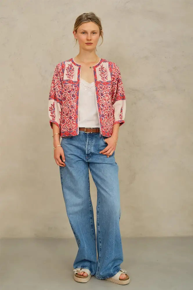 M.A.B.E Della Red And Navy Print Jacket