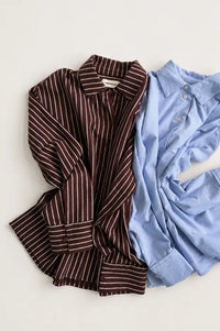 Thinking Mu O'Hara Brown Manuela Brushed Stripe Shirt