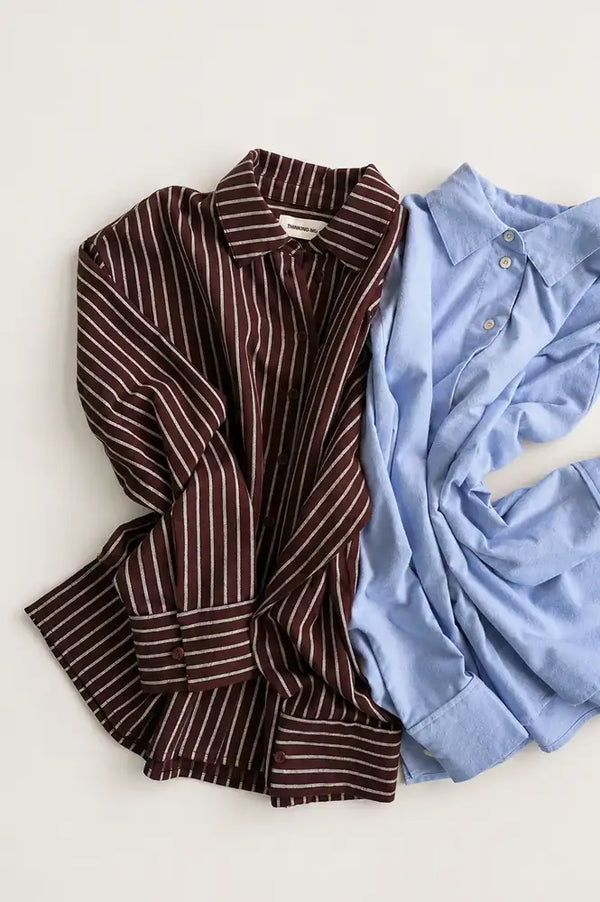Thinking Mu O'Hara Brown Manuela Brushed Stripe Shirt