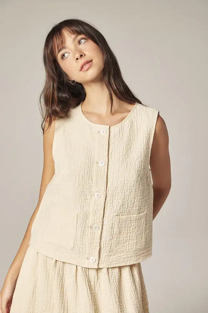 Amente Cream Button Down Jacquard Top - The Mercantile London