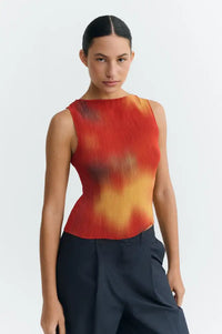 Thinking Mu Dora Red Flowers Pleated Top - The Mercantile London