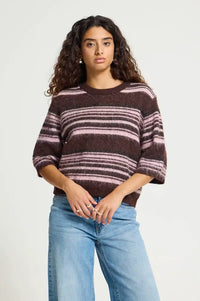 ICHI Allo Fudge And Pink Striped Knit - The Mercantile London