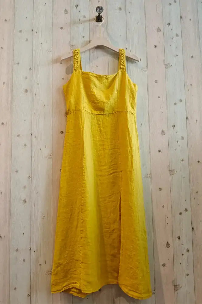 Linen & More Yellow Straight Neckline Dress
