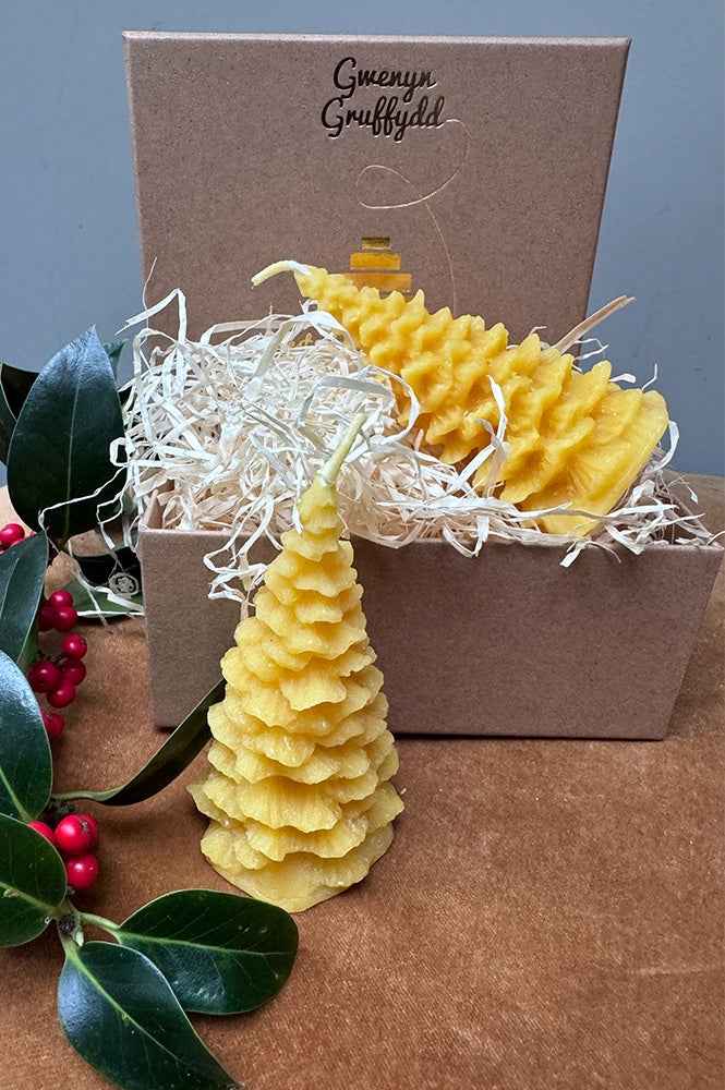 Gwenyn Gruffydd Welsh Beeswax Christmas Tree Candle Gift Set - The Mercantile London