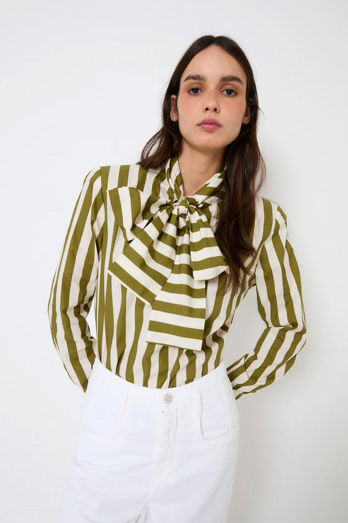 Sophie + Lucie Lazo Khaki Striped Blouse - The Mercantile London