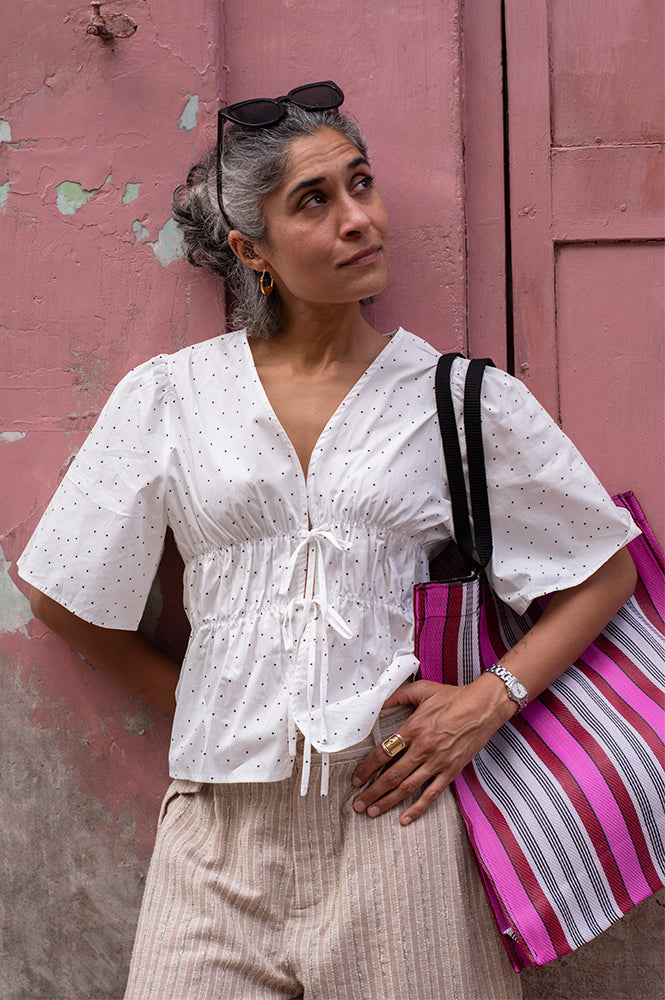 ICHI Hazel Polka Dot Tie Blouse - The Mercantile London