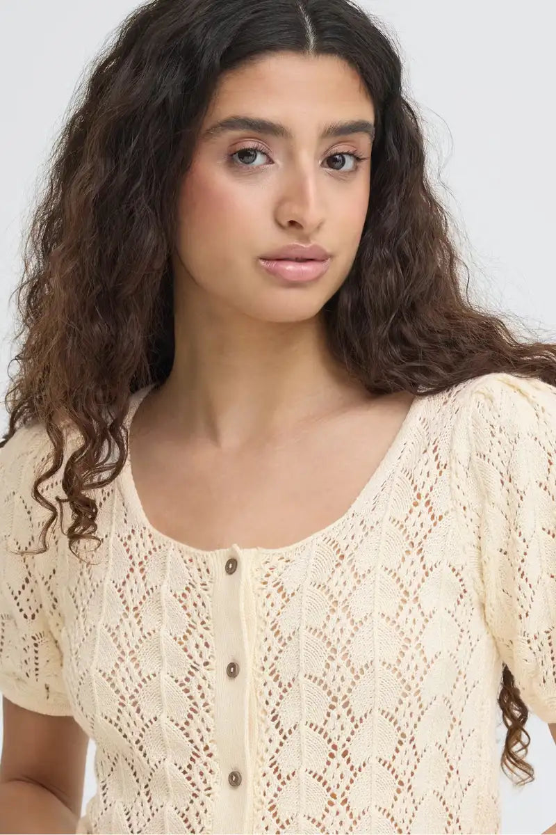 ICHI Daffie Birch Open Knit Cardigan - The Mercantile London