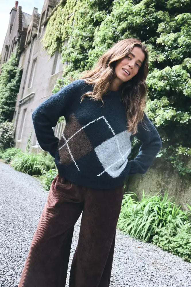 ICHI Bayana Total Eclipse Argyle Jumper