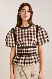 Damson Madder Everly Butter Gingham Ruffle Blouse