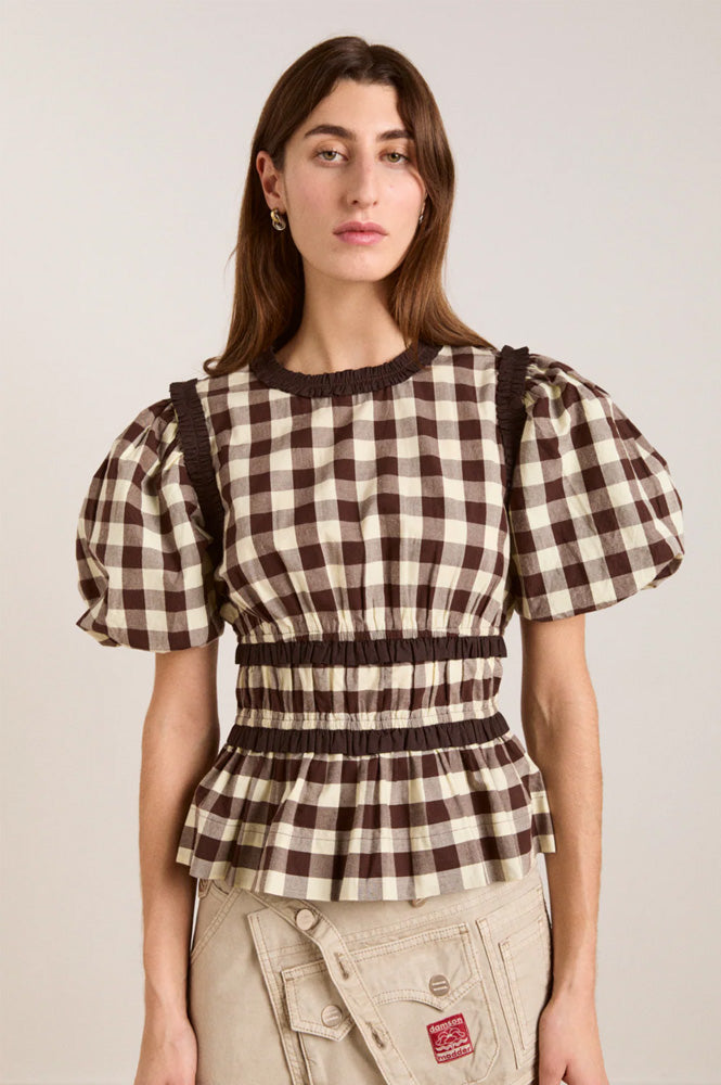Damson Madder Everly Butter Gingham Ruffle Blouse