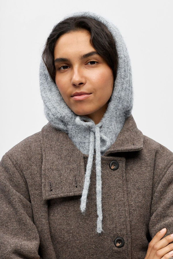 Object Milu Tie Front Grey Melange Knitted Hood - The Mercantile London