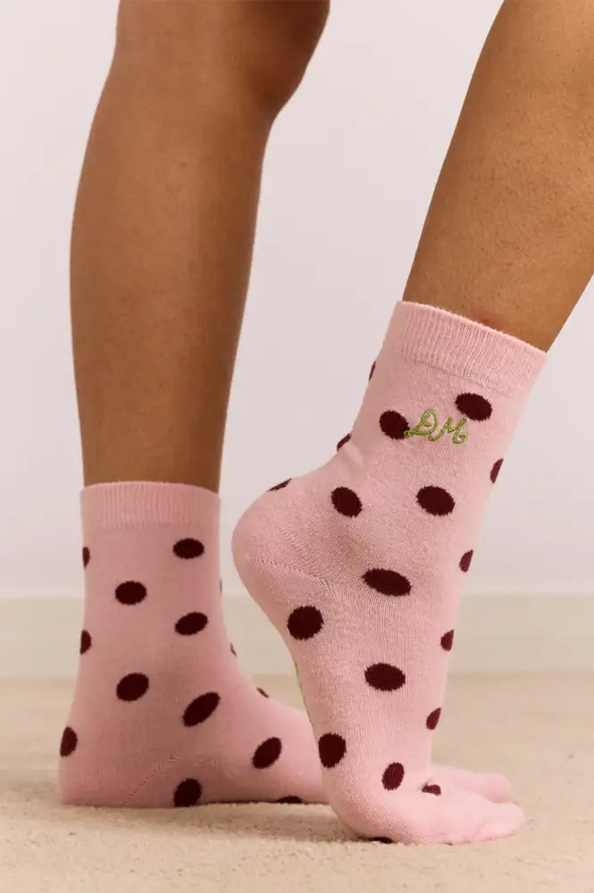 Damson Madder Pink & Burgundy Spotty Twin Pack Socks