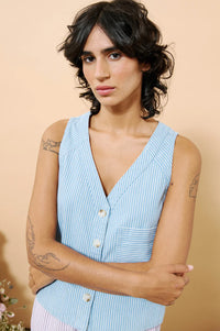 FRNCH Colza Striped Denim Sleeveless Vest - The Mercantile London