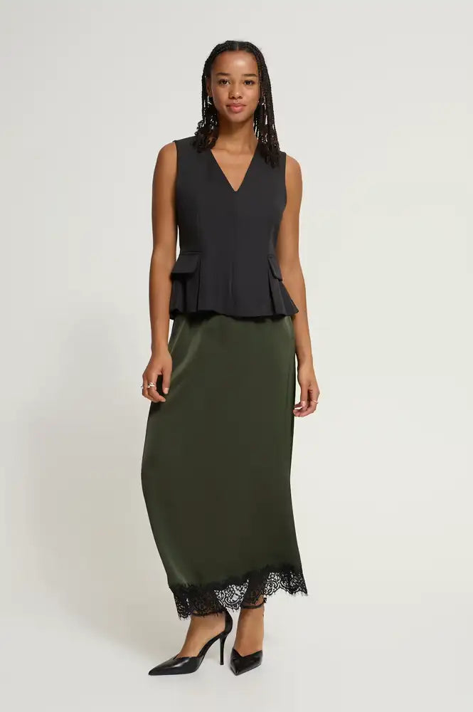 ICHI Laccie Forest Night Lace Edged Skirt - The Mercantile London