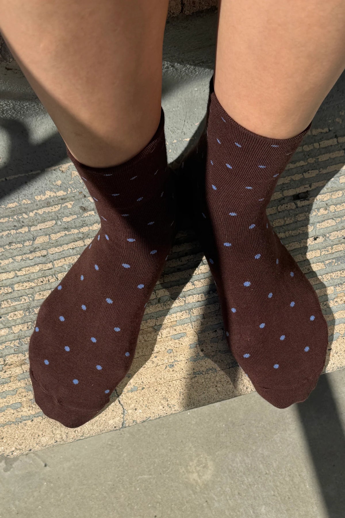 Le Bon Shoppe Patterned Cacao & Blue Polka Dot Sneaker Socks