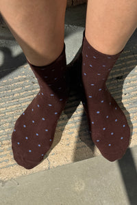 Le Bon Shoppe Patterned Cacao & Blue Polka Dot Sneaker Socks