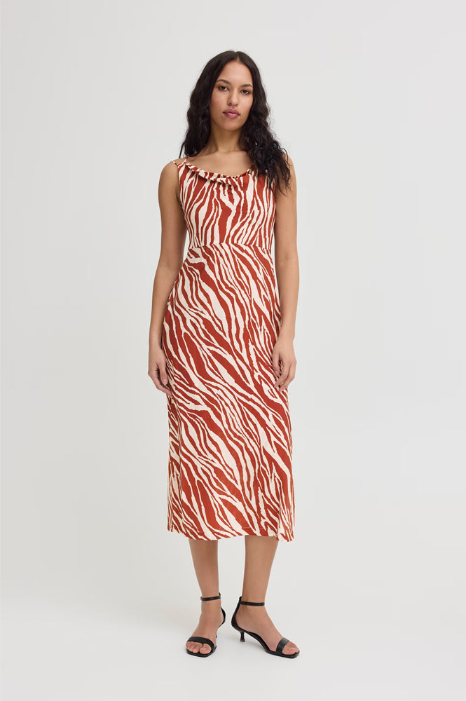 ICHI Yardeen Brick Striped Cowl Neck Dress - The Mercantile London