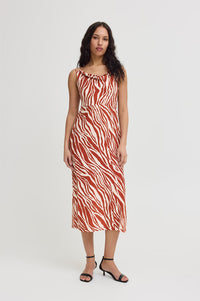 ICHI Yardeen Brick Striped Cowl Neck Dress - The Mercantile London