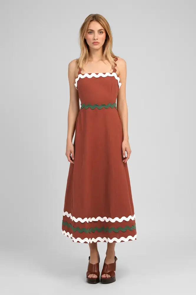 An'ge Ovalentin Brown Ric Rac Dress
