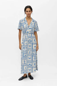 Object Vima Azure Blue Printed Midi Dress - The Mercantile London