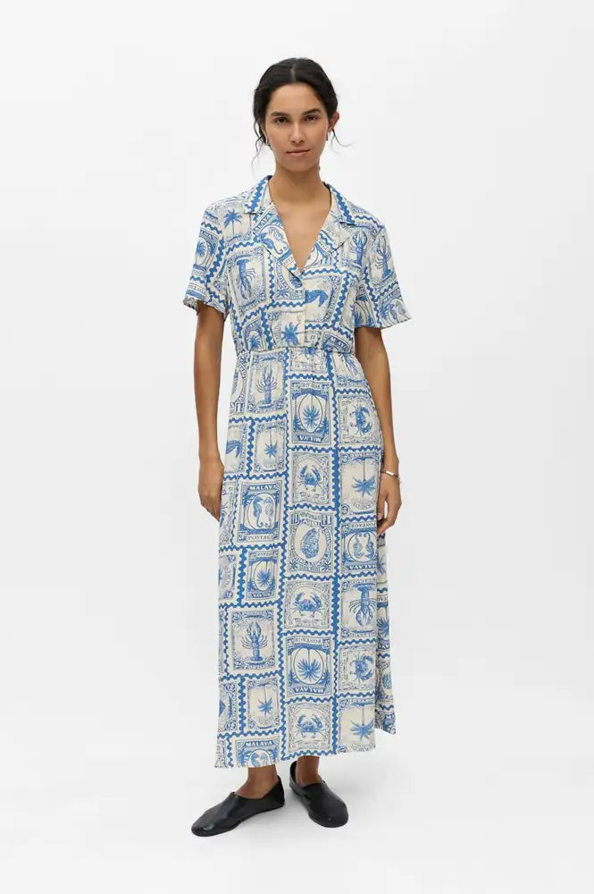 Object Vima Azure Blue Printed Midi Dress - The Mercantile London