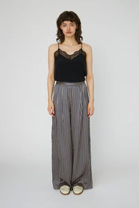 Stella Nova Creme And Navy Striped Silk Trousers - The Mercantile London
