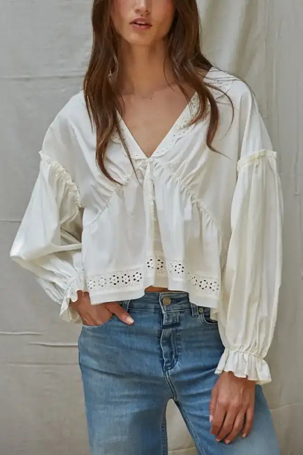 By Together Ecru Eyelet Detail Blouse