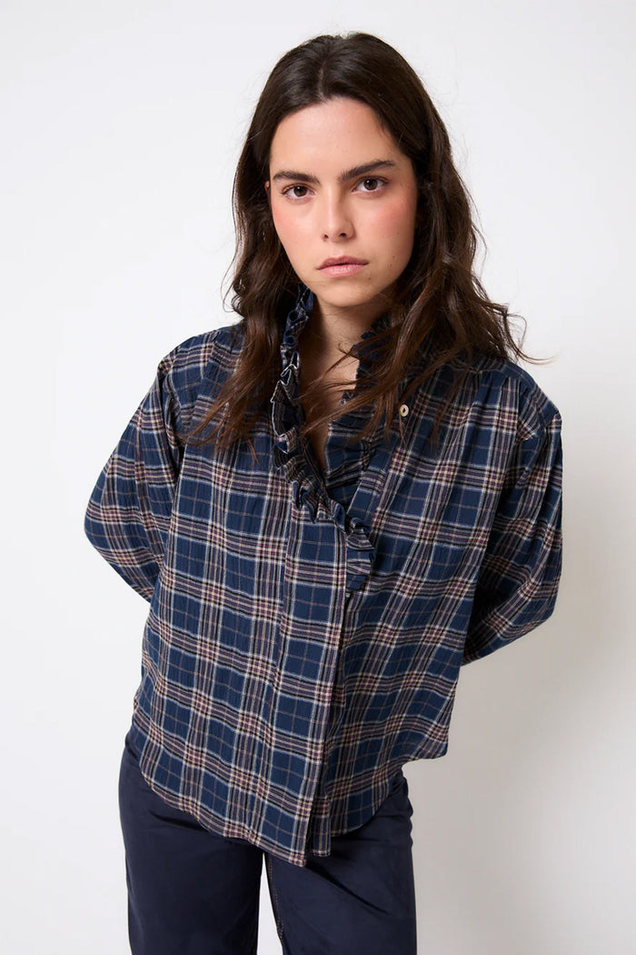 Sophie + Lucie Maribel Azul Checked Blouse - The Mercantile London