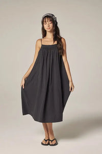 Amente Charcoal Smocked Tie Dress