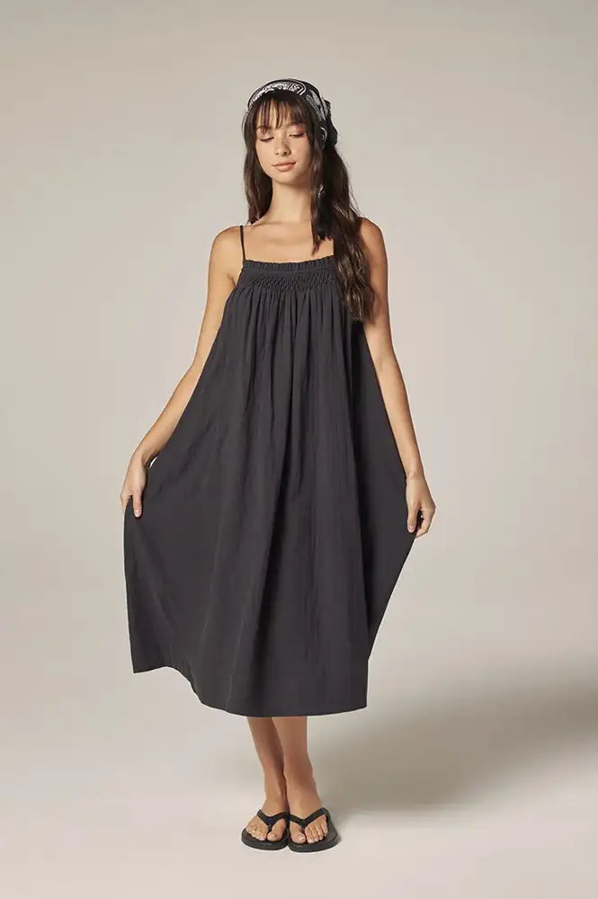 Amente Charcoal Smocked Tie Dress