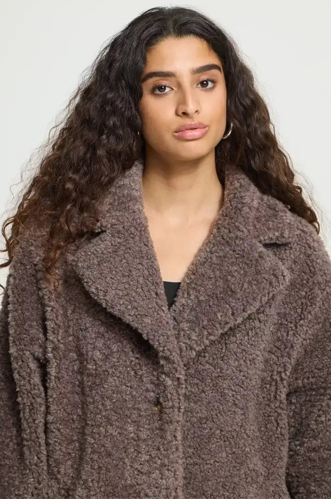 ICHI Halavala Falcon Grey Shearling Coat