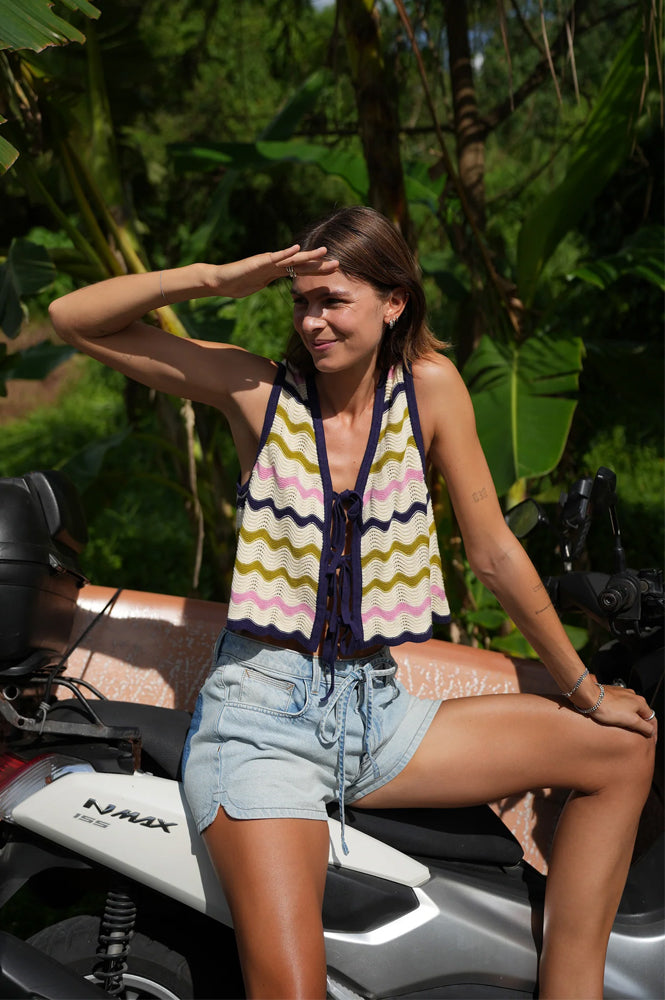 Seventy + Mochi Edie Lime Stripe Tie Vest - The Mercantile London