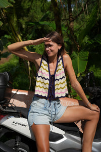 Seventy + Mochi Edie Lime Stripe Tie Vest - The Mercantile London