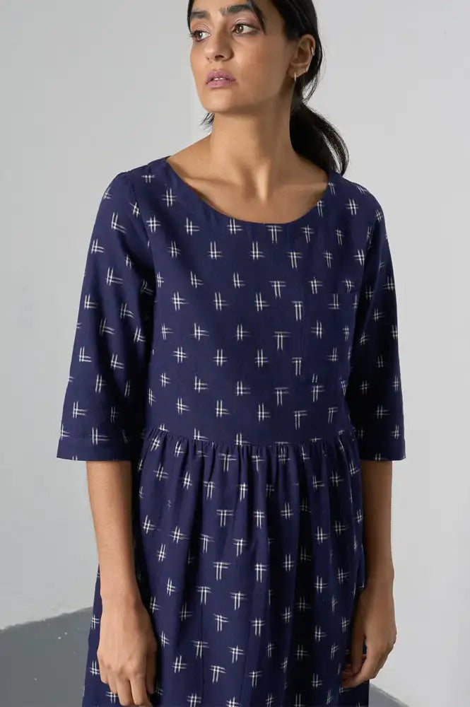 Bibico Orla Navy Ikat Print Dress - The Mercantile London