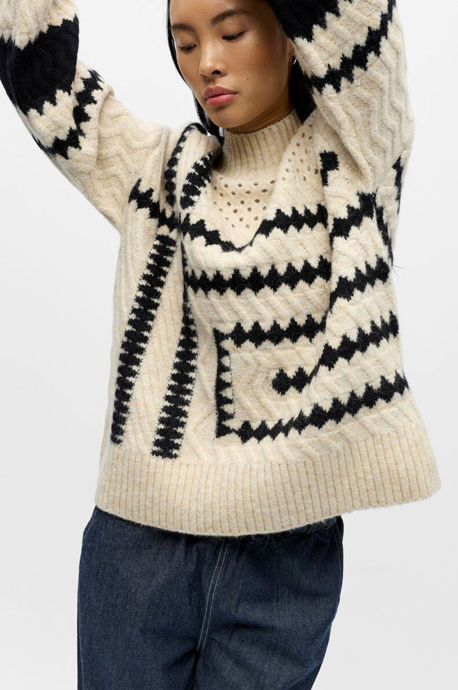 Object Petrine Sand And Black Knitted Jumper - The Mercantile London