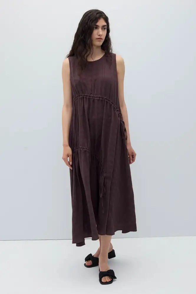 Rita Row Lovie Brown Asymmetric Gathered Dress - The Mercantile London
