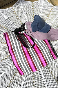 British Colour Standard Neyron Pink Striped Shopping Bag