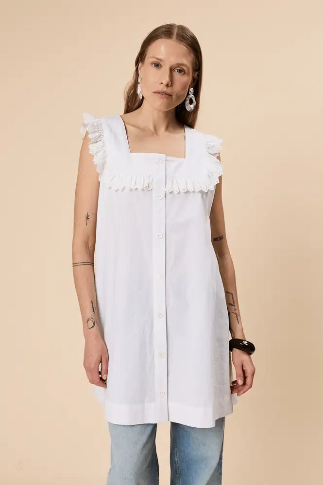 TBCo White Cotton Broderie Button Up Dress