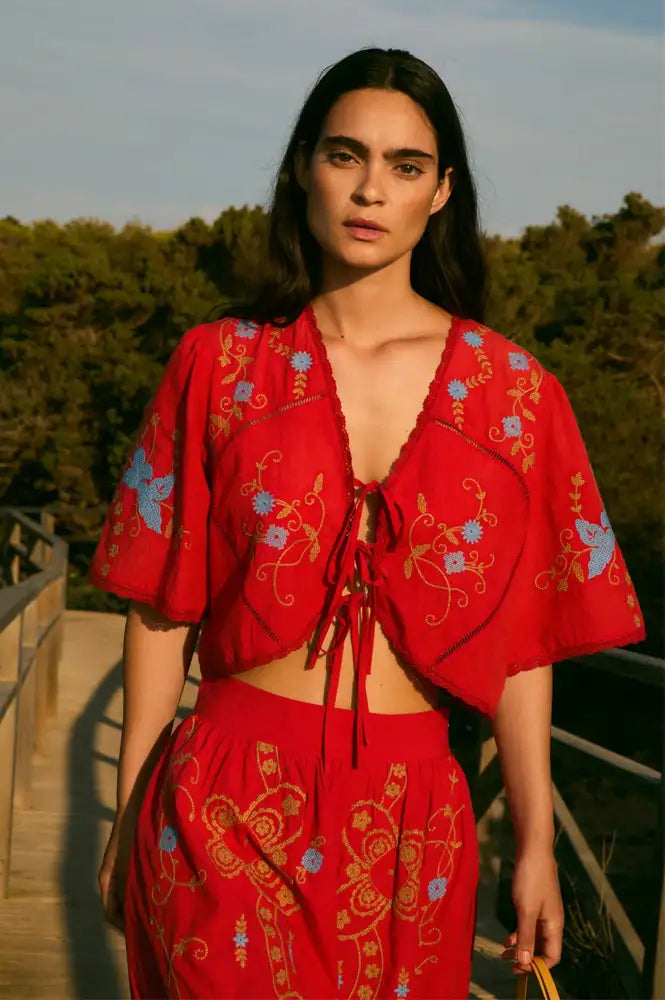 Sophie + Lucie Poppy Red Embroidered Top - The Mercantile London