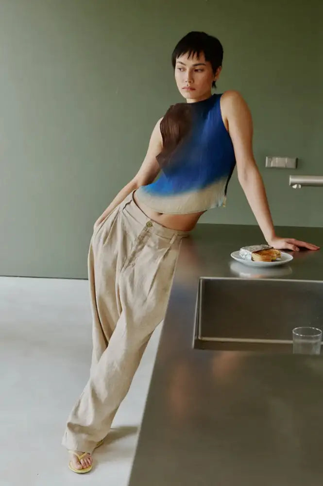 Thinking Mu Dora Brown Glass Pleated Top - The Mercantile London