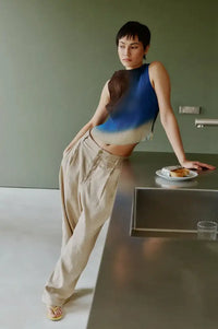 Thinking Mu Dora Brown Glass Pleated Top - The Mercantile London