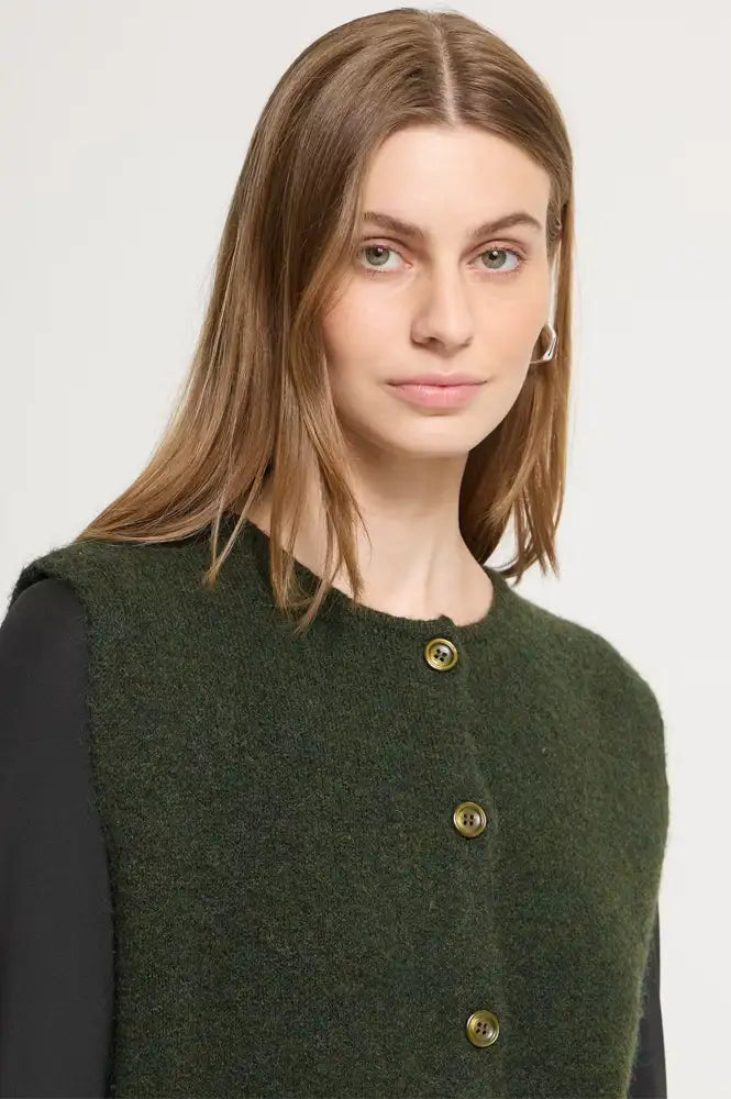 ICHI Pandora Rosin Green Melange Knitted Vest