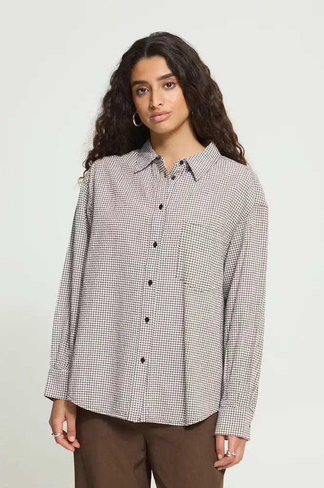 ICHI Feja Chicory Coffee Check Shirt