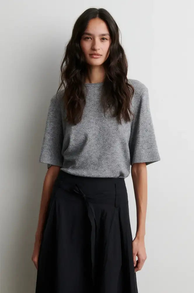 Second Female Amala Grey Pointelle Short Sleeve Knit Top
