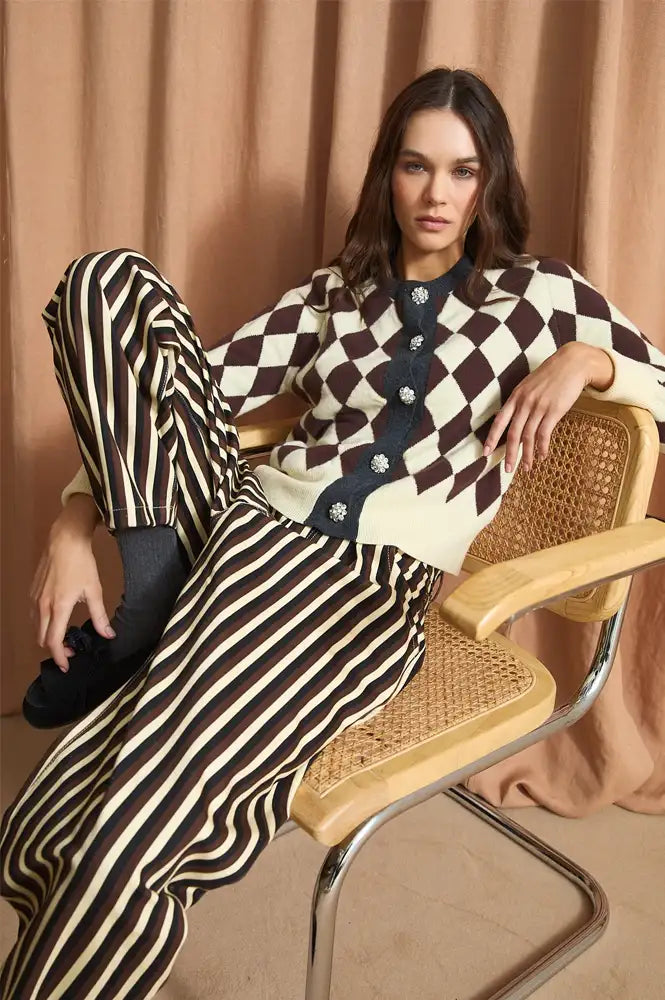 Sophie + Lucie Harlequin Brown Knitted Cardigan