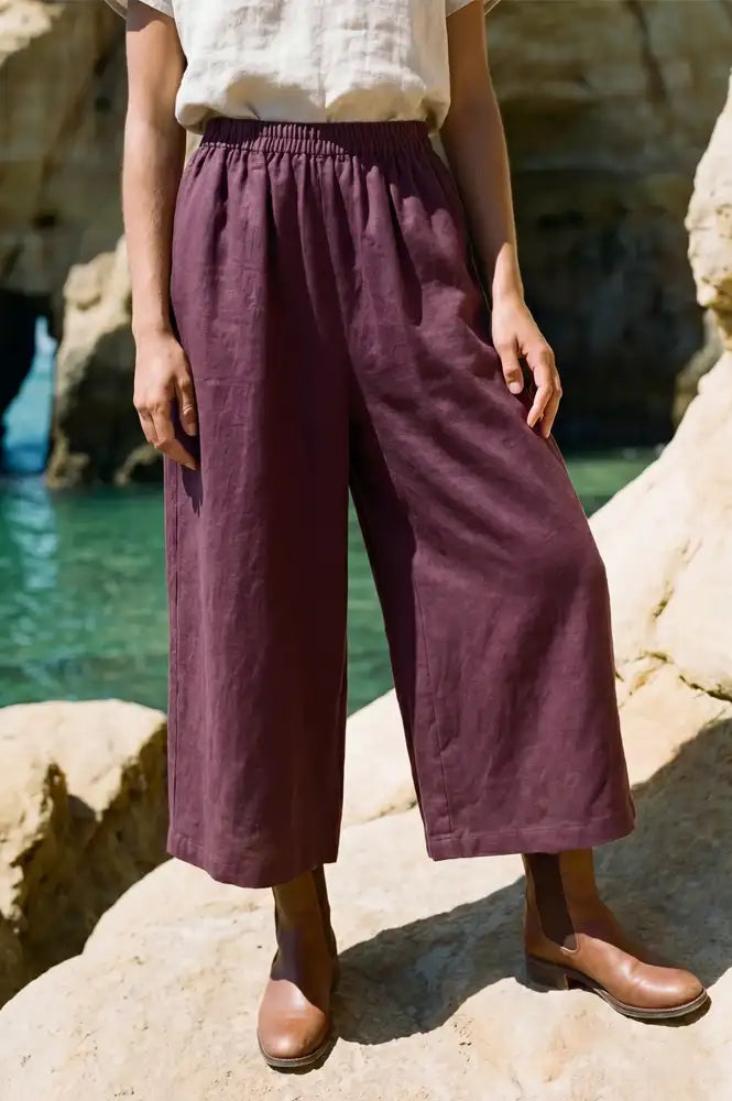 Artisans Of Humanity Wine Cropped Linen Culottes