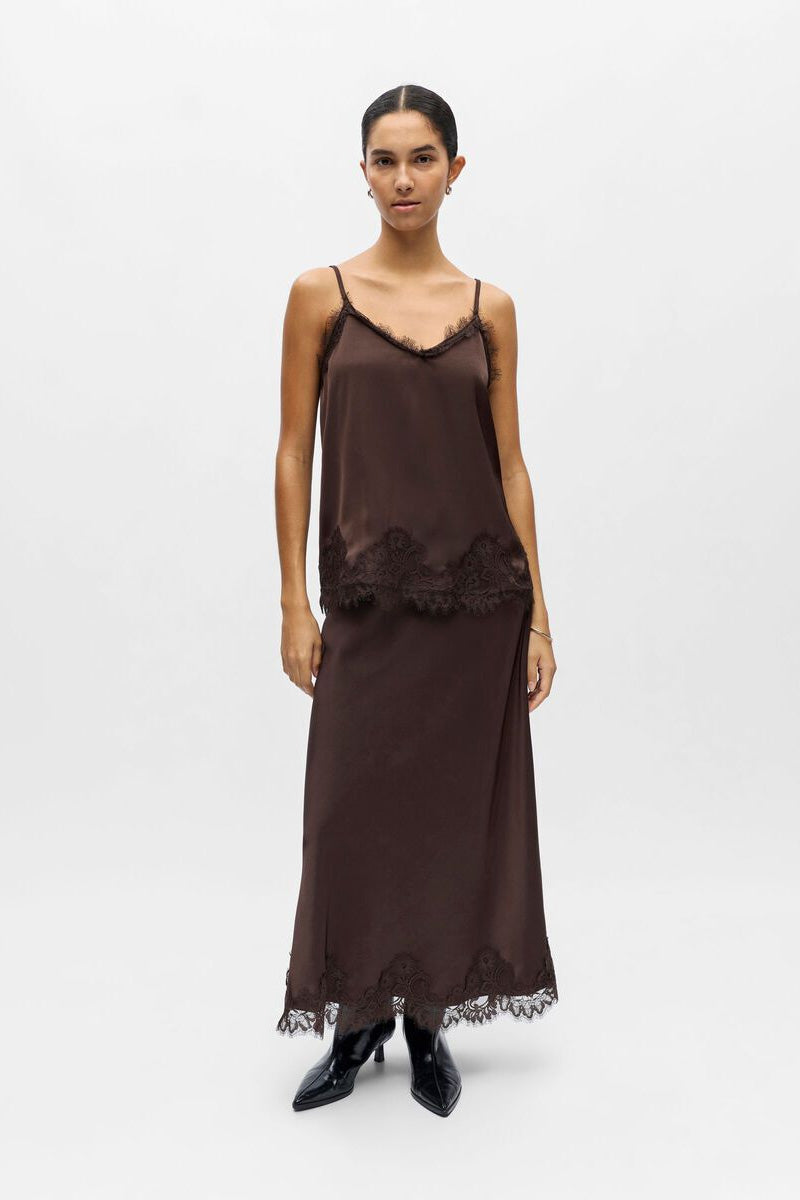 Object Naline Seal Brown Lace Slip Top