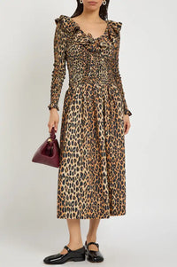 Damson Madder Harper Leopard Shirred Midi Dress - The Mercantile London