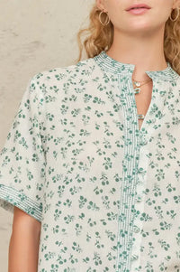 M.A.B.E Edie Green Floral Short Sleeve Blouse