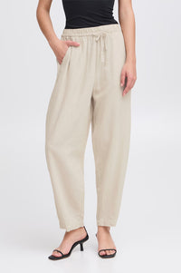 ICHI Linno Ecru Barrel Leg Trousers - The Mercantile London